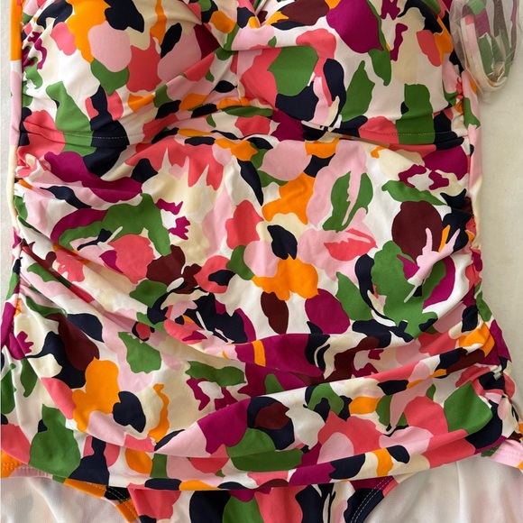 New Anne Cole Strapless/Halter One Piece Floral Bathing Suit. Size 16. - Picture 3 of 6